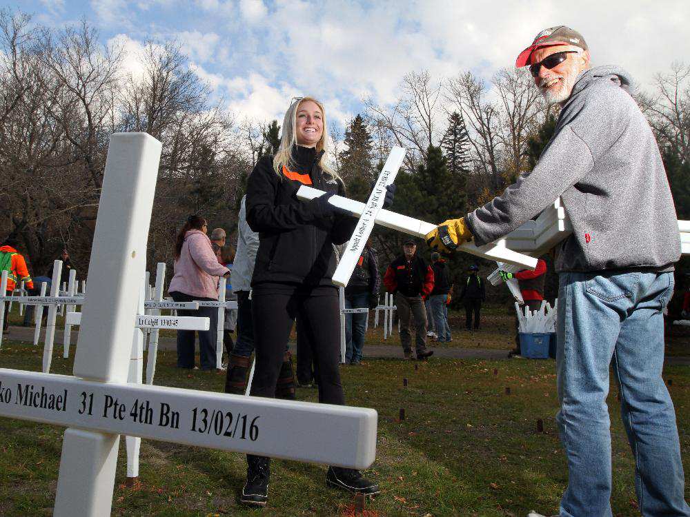 Volunteers put up field of crosses ahead of Remembrance Day